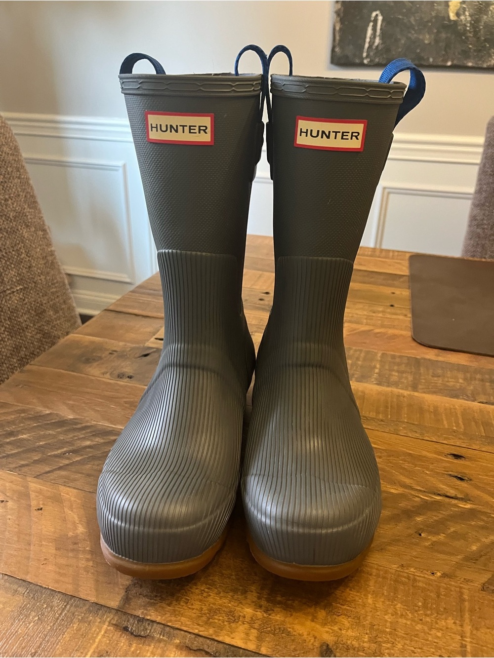 Hunter Waterproof Rain Boots in Grey/Blue Pull Tabs